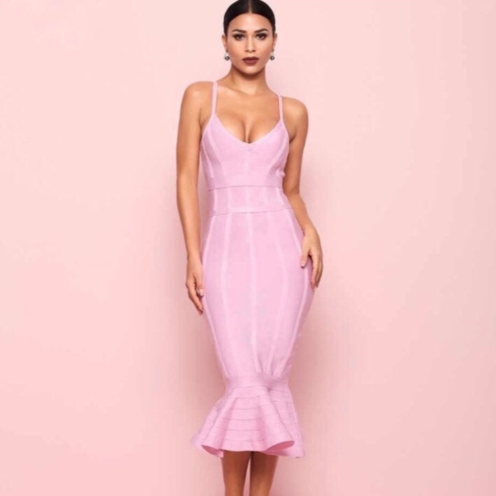 ❤️ NEW Pink Flare Spaghetti Strap Bandage Dress M